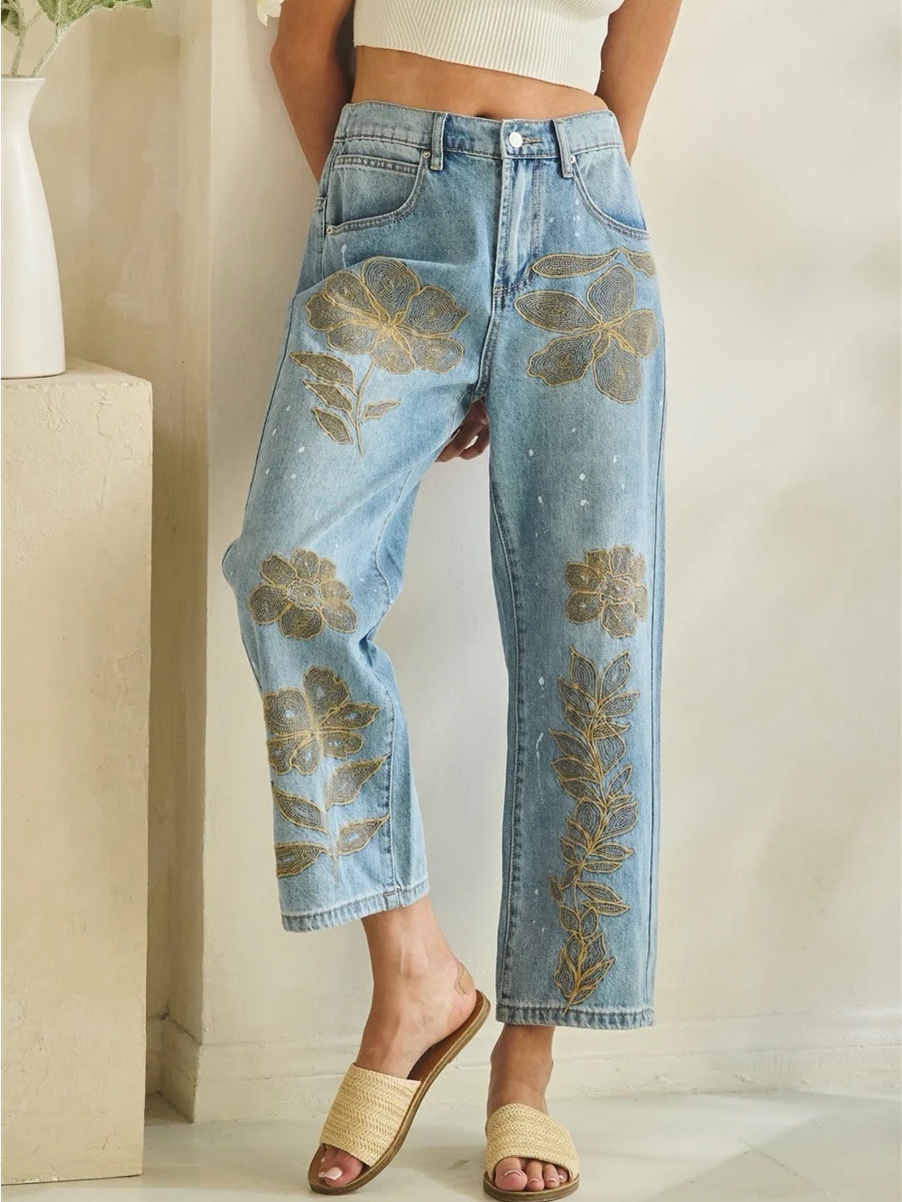 Oli & Hali Light Wash Floral Embroidered Jeans